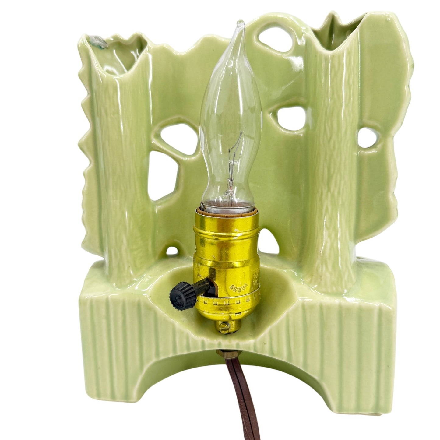 vintage pale green Leaf leaves TV Lamp with planters & vases MCM era lighting