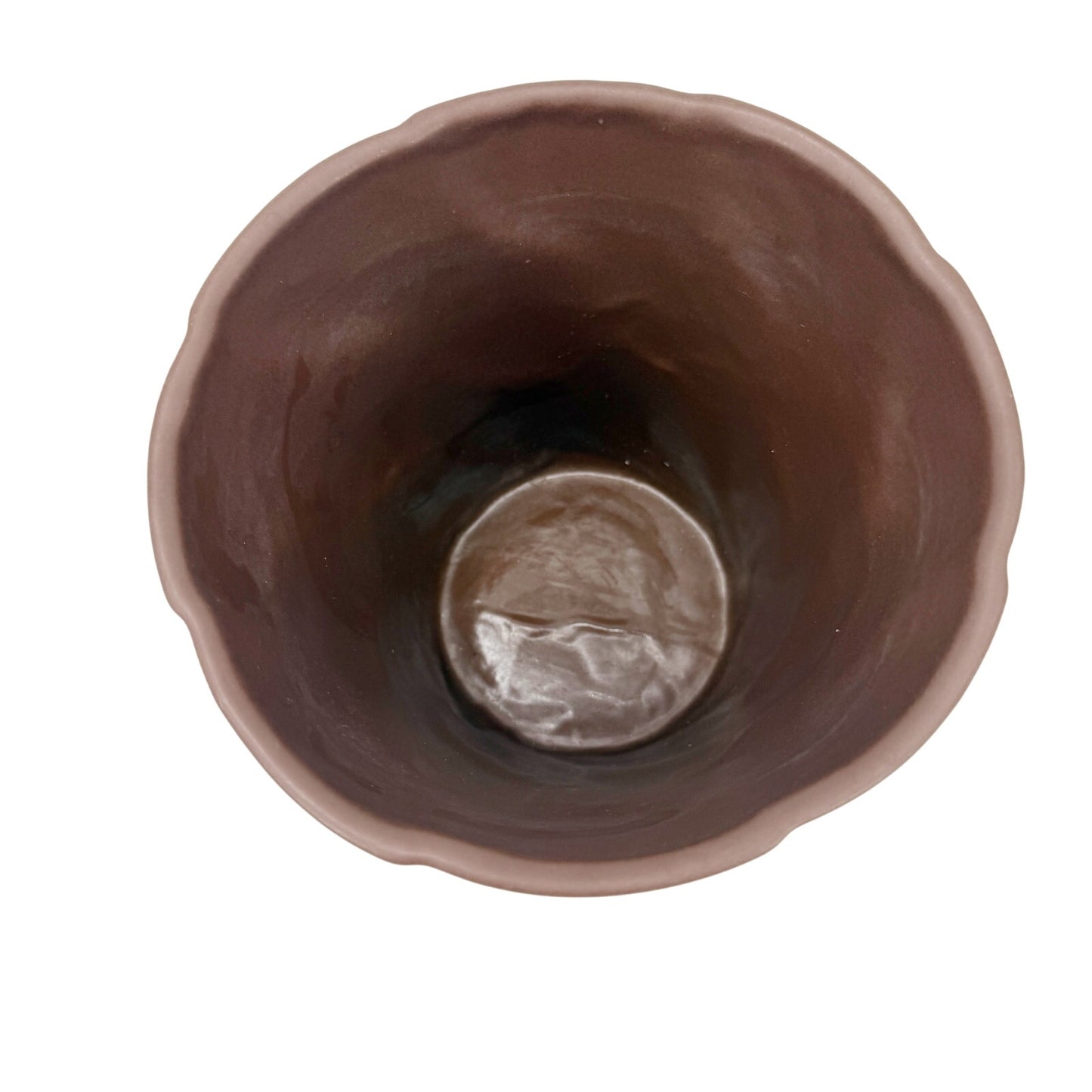 vintage dark brown Wave texture Planter matte finish flower pot art pottery