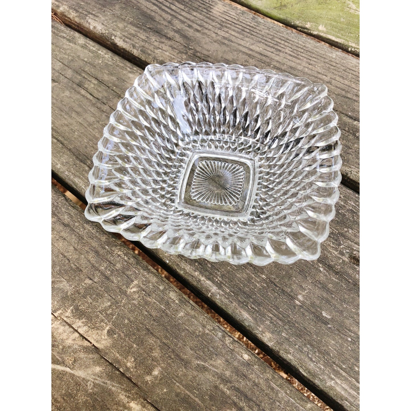 vintage Candy & Nuts glass Dish square-shaped serveware glassware bowl