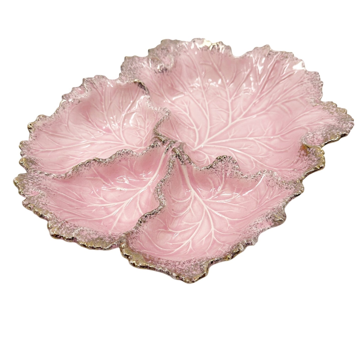 vintage pink gold California Originals large cabbage leaf Dish pottery Tray 652