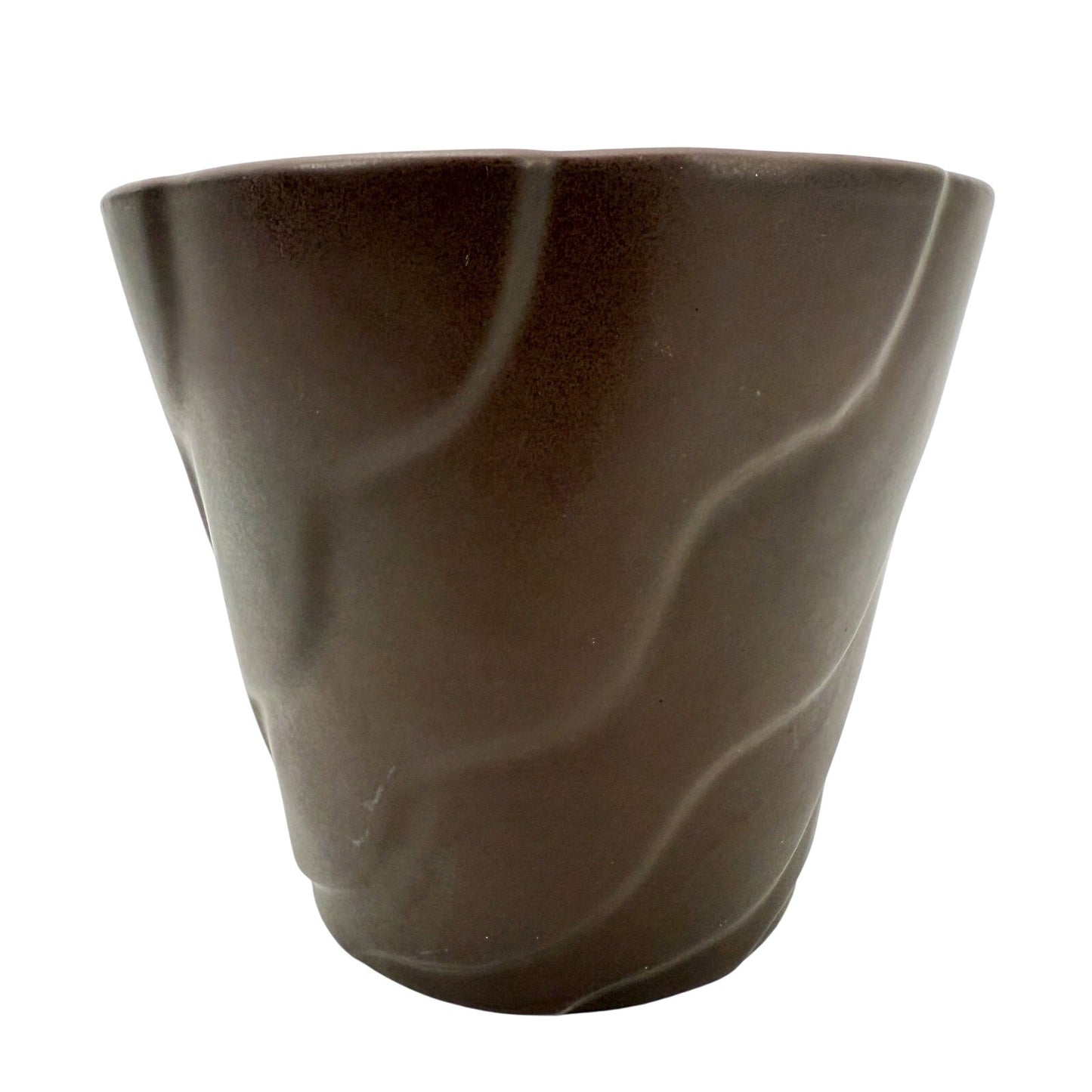 vintage dark brown Wave texture Planter matte finish flower pot art pottery