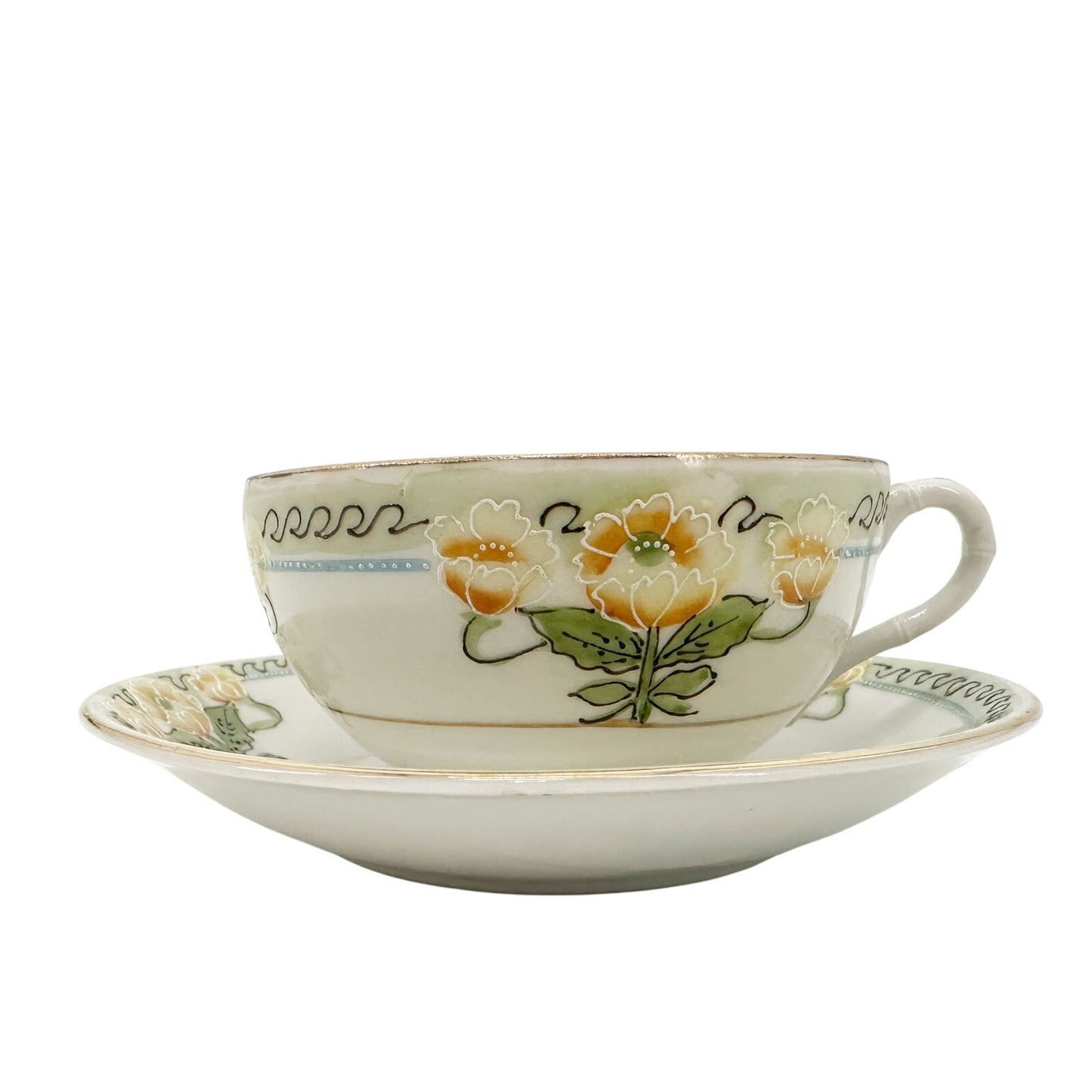 vintage hand painted yellow flowers Cup Saucer Set porcelain BiBi Made in Japan