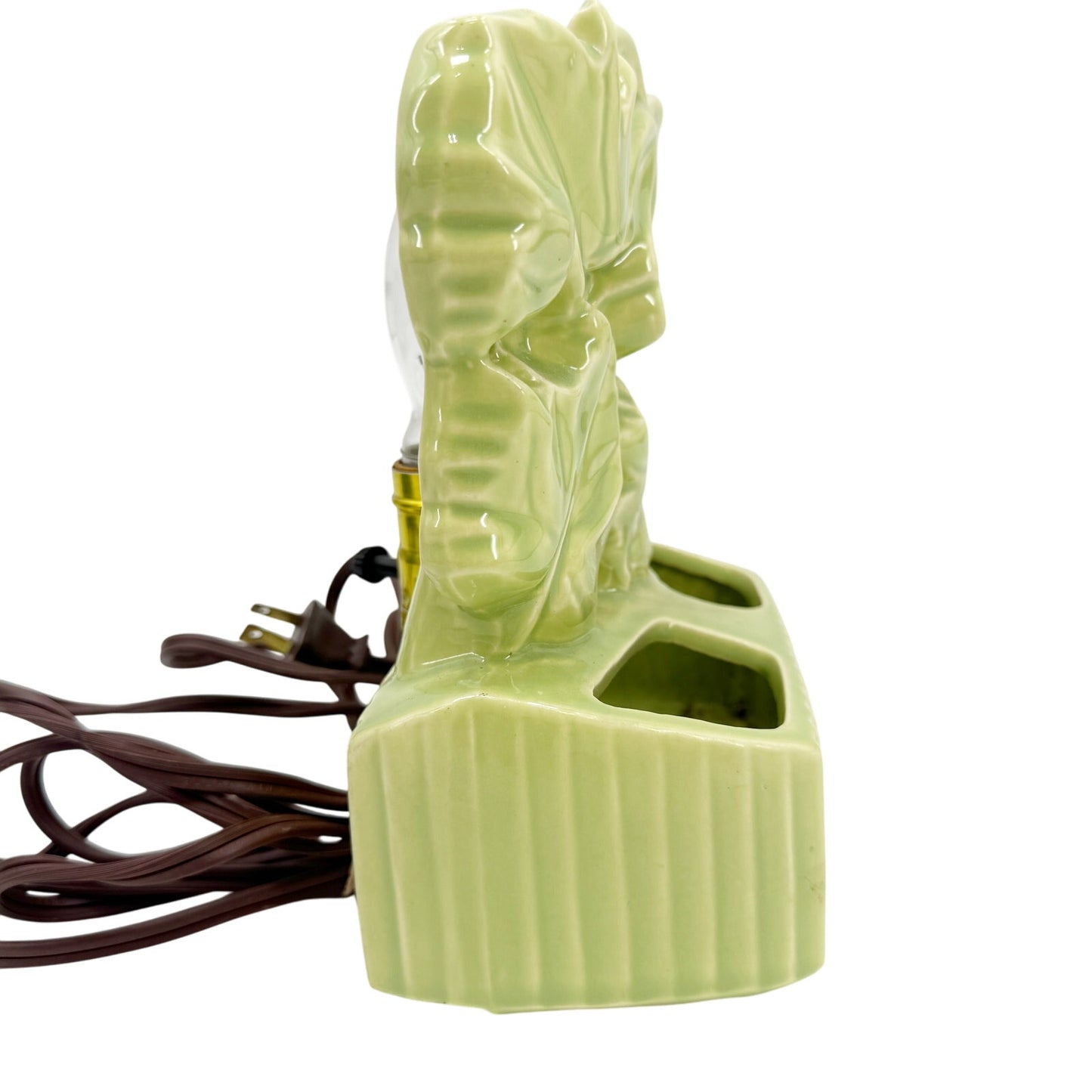 vintage pale green Leaf leaves TV Lamp with planters & vases MCM era lighting