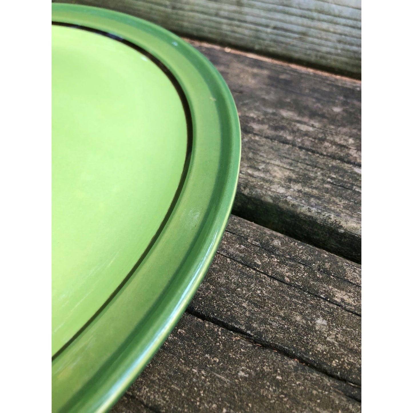 vintage Nasco stone ware Lime Glow stoneware Chop Plate green dinnerware Japan