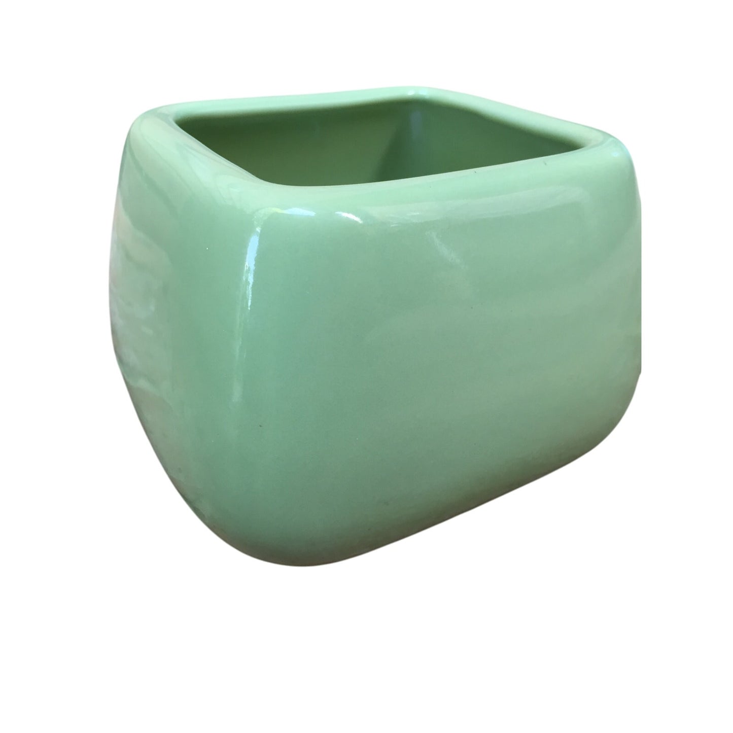 ceramic GREEN art pottery 3.25" tall vase PLANTER marked with cursive T03