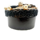 vintage embellished black Round trinket Box lace beads brooches faux pearls