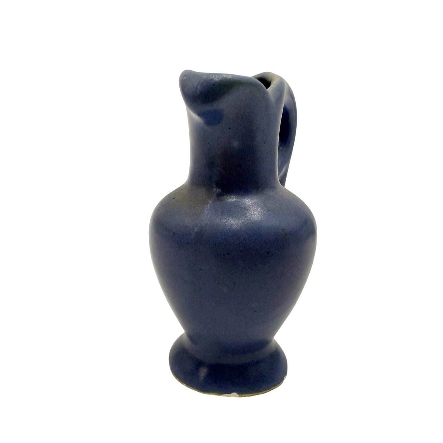 vintage miniature medium blue Pitcher 3.5" tall handled jug mini art pottery