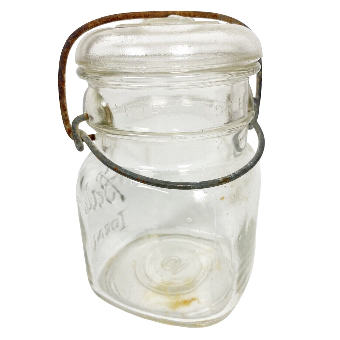 vintage Ball Ideal clear Glass Lightning Jar canning fruit metal clamp closure