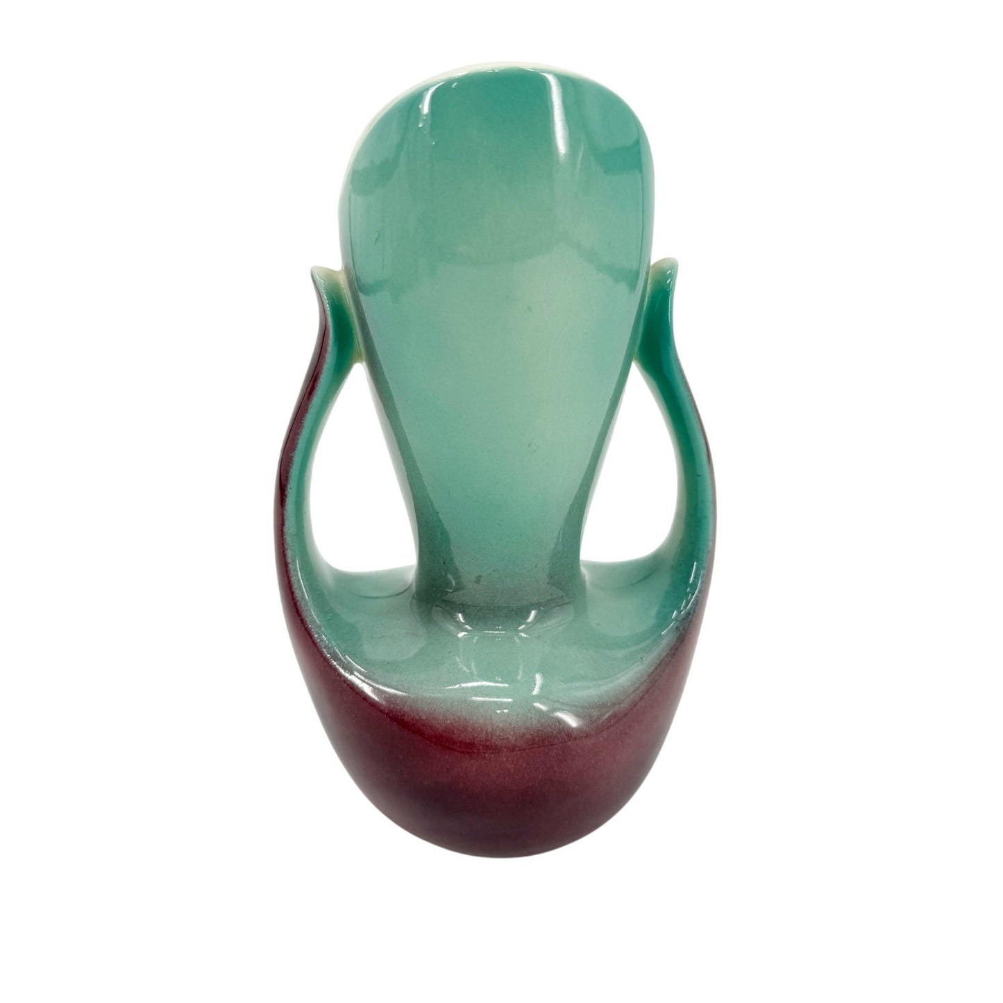 vintage pale turquoise & burgundy Flower Vase mid century modern ceramic art