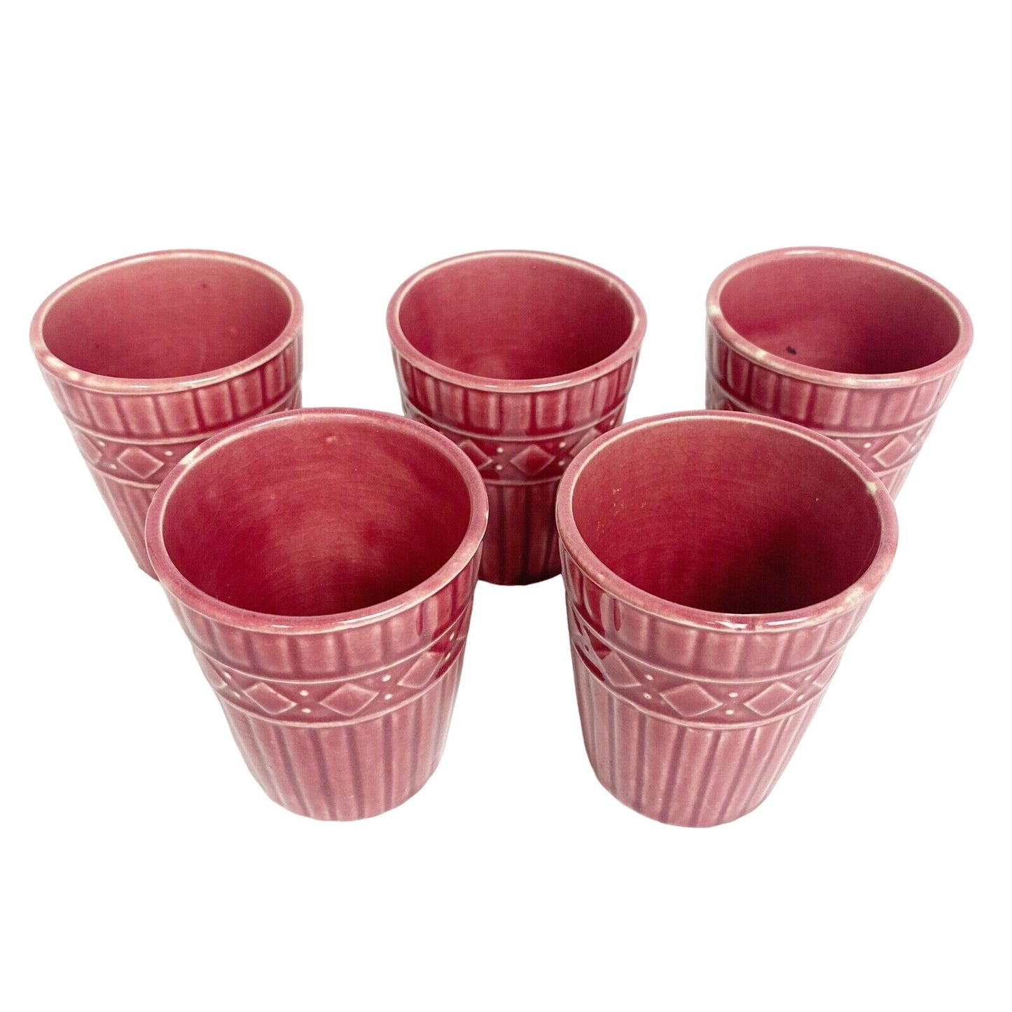 set of 5 small tumbler ceramic pottery CUPS red burgundy Made in Japan container