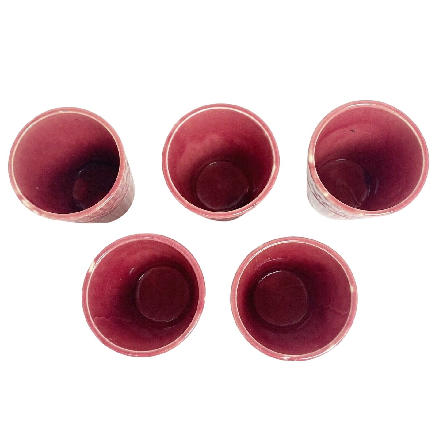 set of 5 small tumbler ceramic pottery CUPS red burgundy Made in Japan container