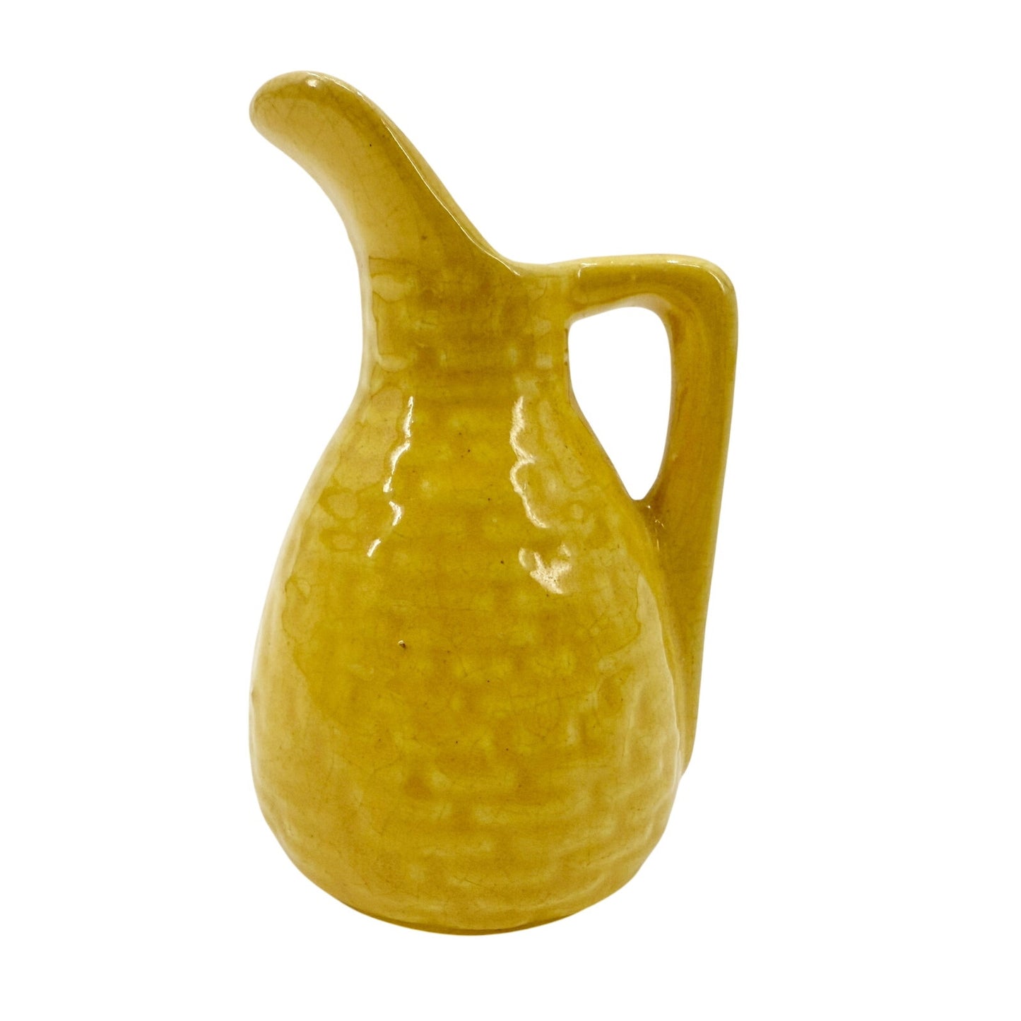 vintage miniature yellow Pitcher 3.5" tall handled jug mini art pottery