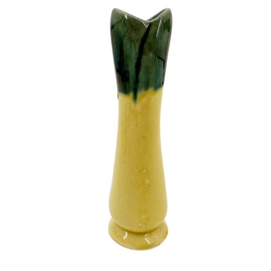 vintage yellow & green Bud flower Vase art pottery floral 6" tall