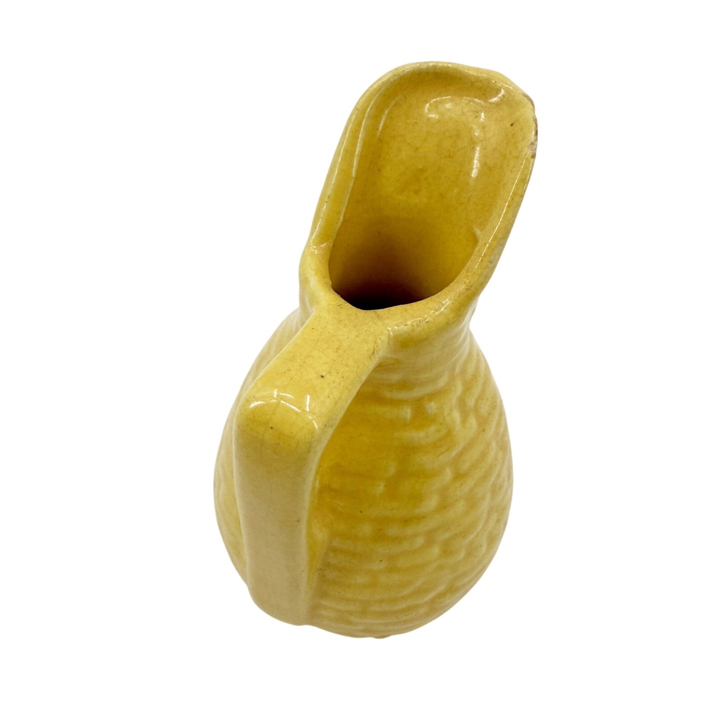 vintage miniature yellow Pitcher 3.5" tall handled jug mini art pottery