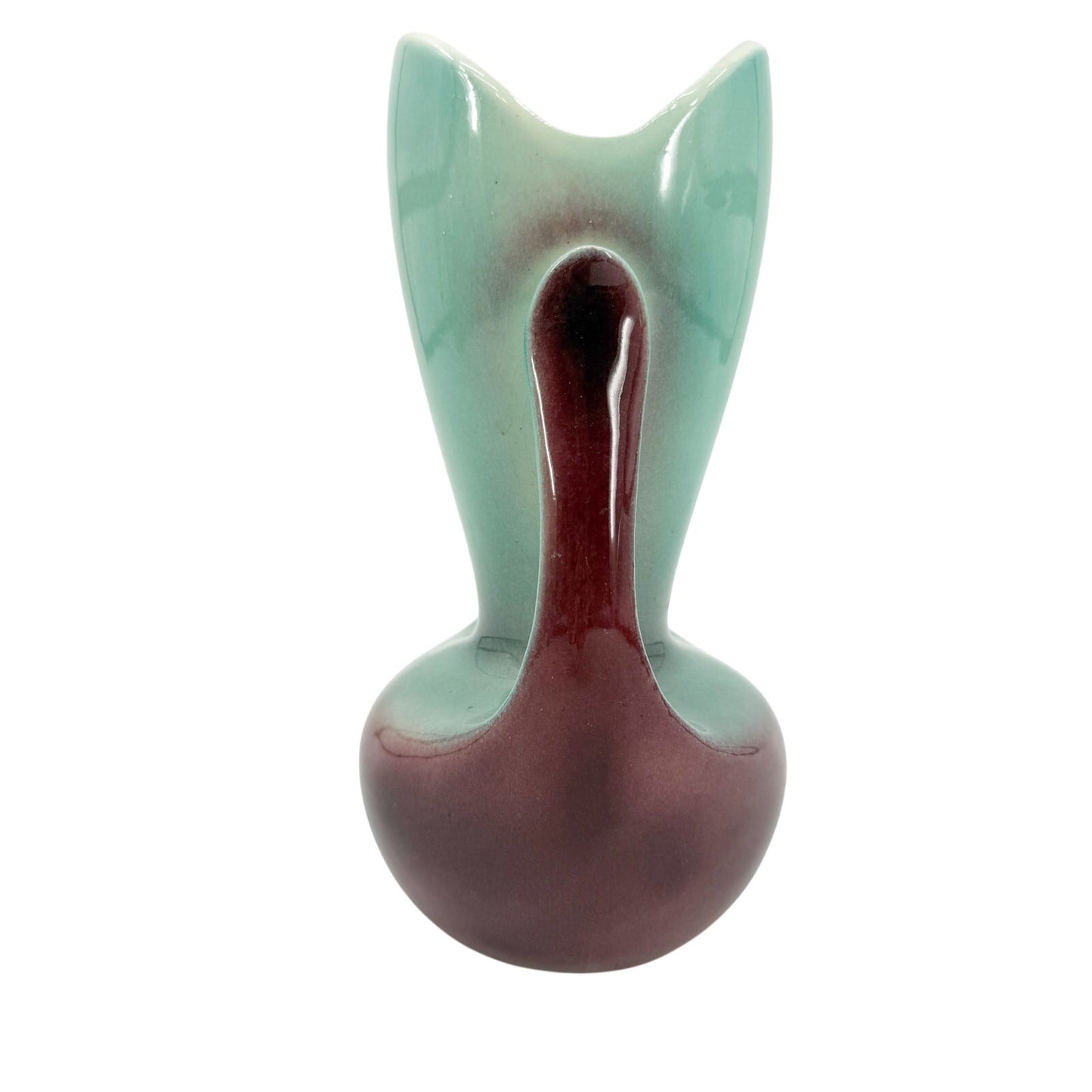 vintage pale turquoise & burgundy Flower Vase mid century modern ceramic art