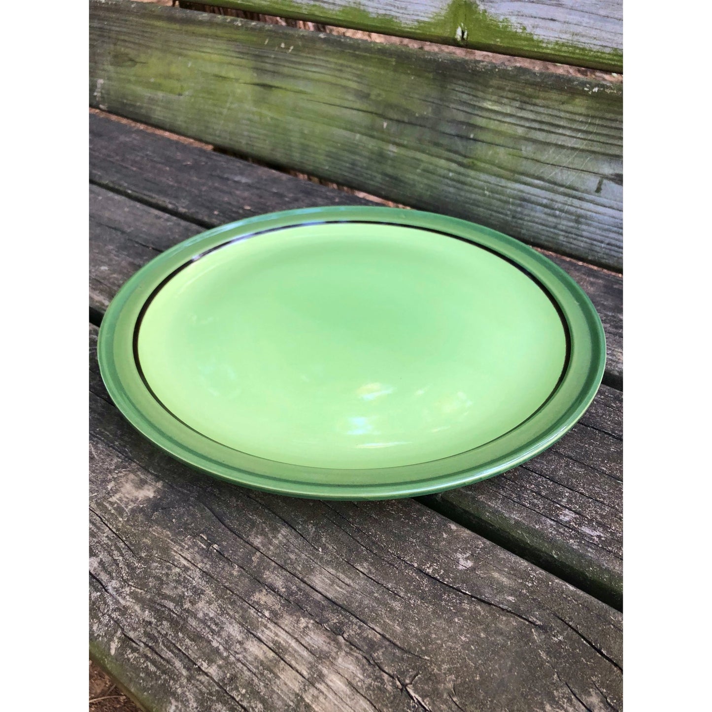 vintage Nasco stone ware Lime Glow stoneware Chop Plate green dinnerware Japan