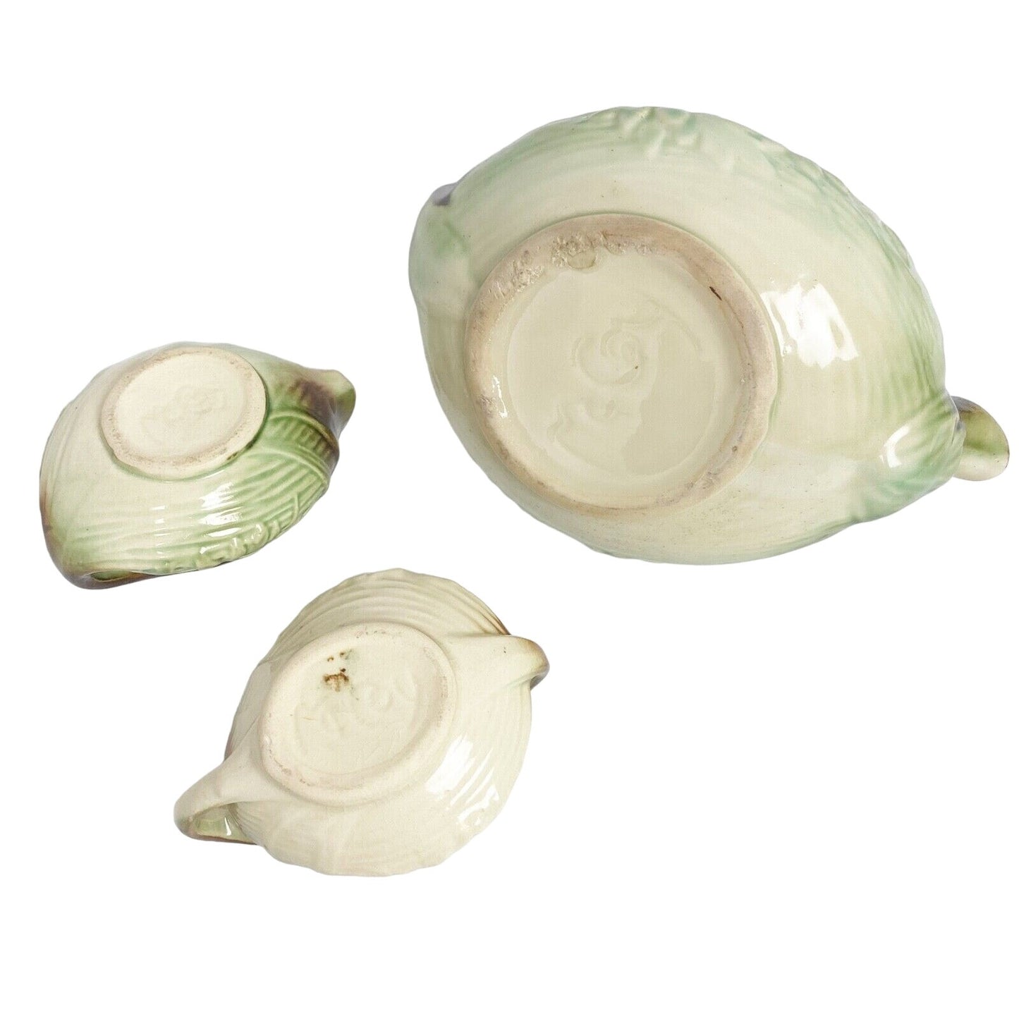 vintage McCoy green brown Daisy Green creamer sugar bowl teapot lid POTTERY set