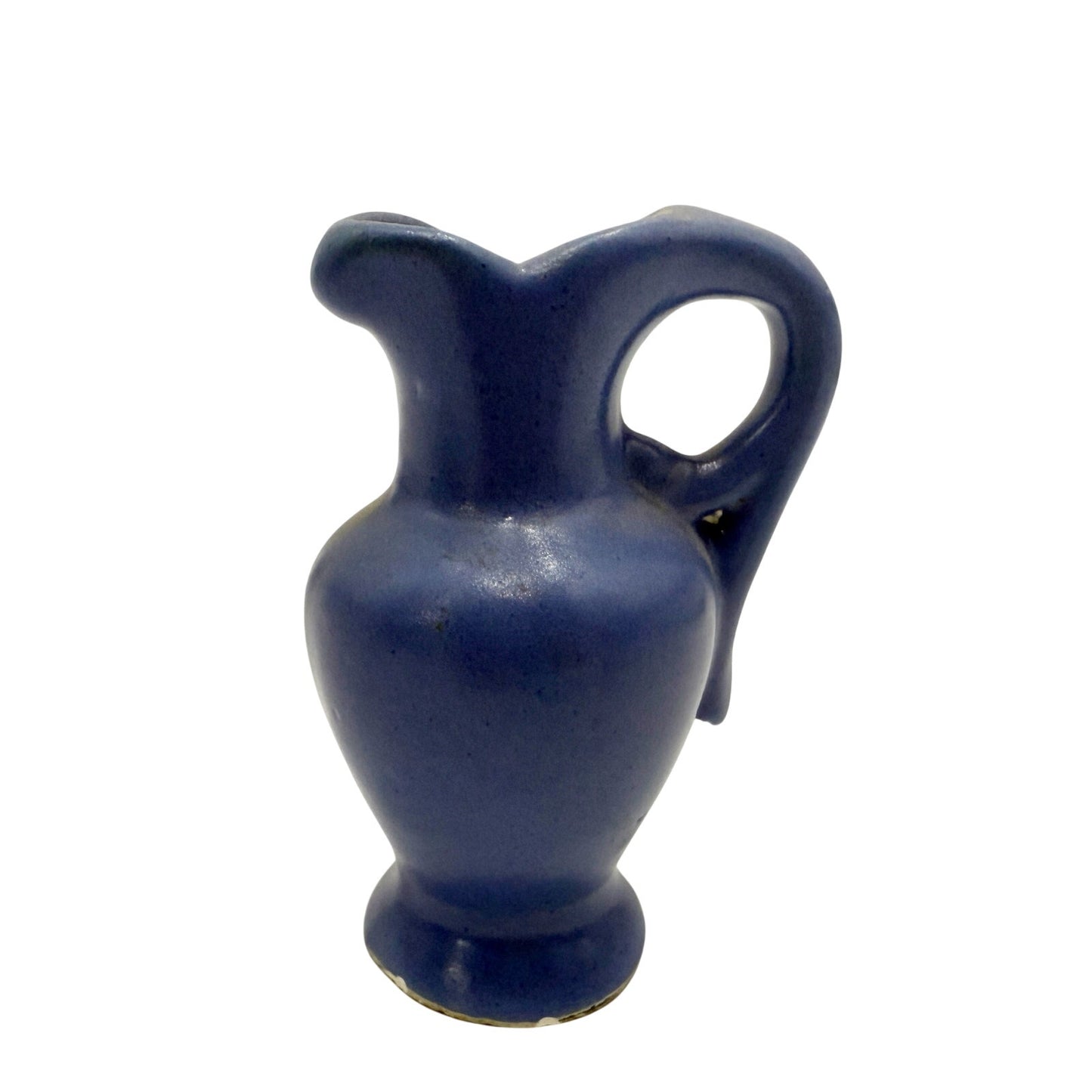 vintage miniature medium blue Pitcher 3.5" tall handled jug mini art pottery