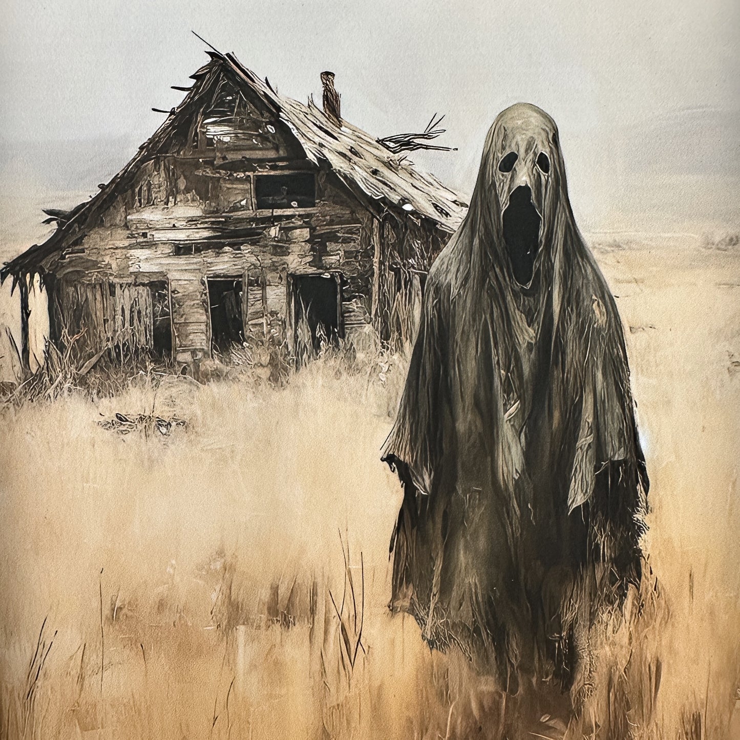 Ghost at Abandoned House | 16" x 10" framed art print