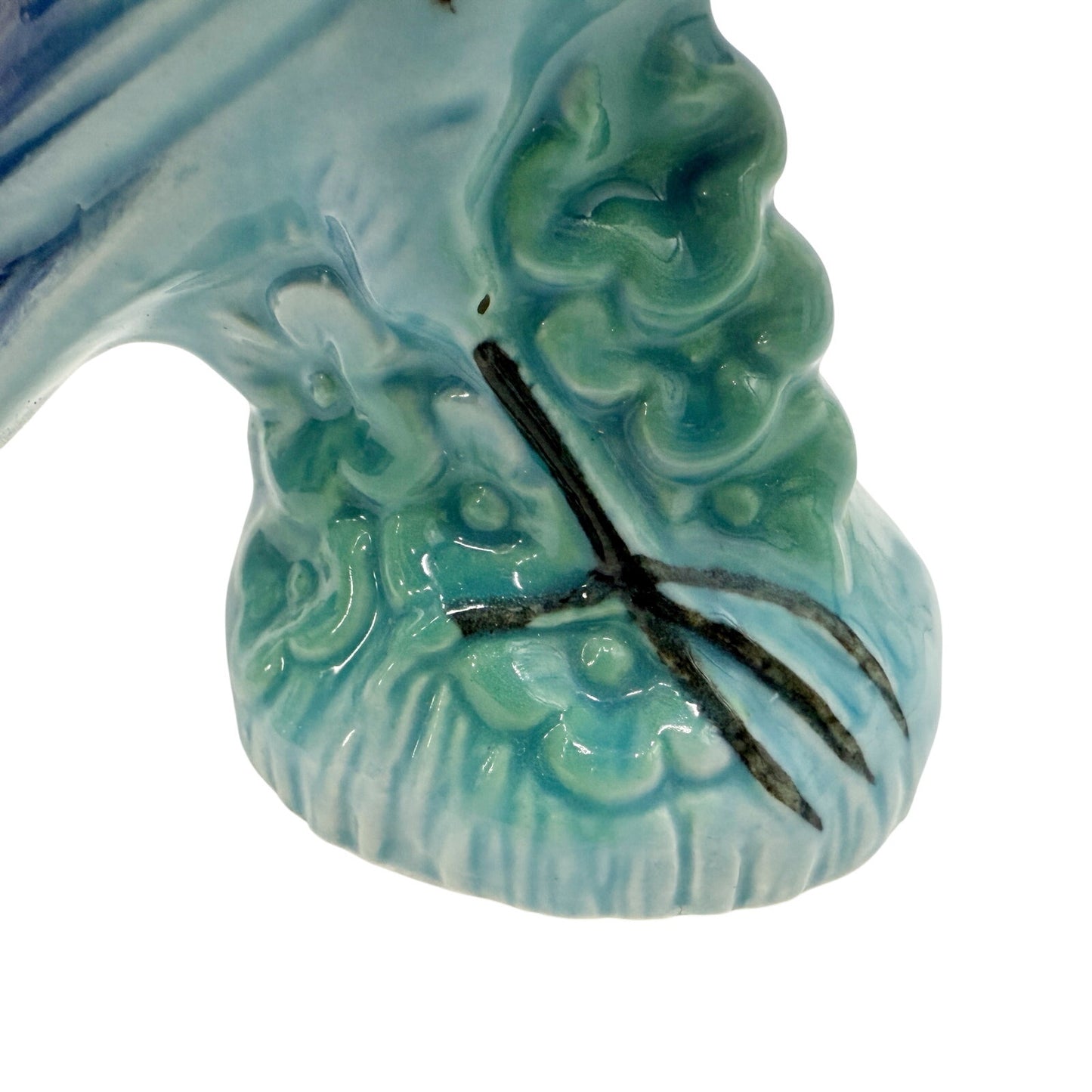 vintage standing Blue Bird Figurine green floral art pottery 7" tall ceramics