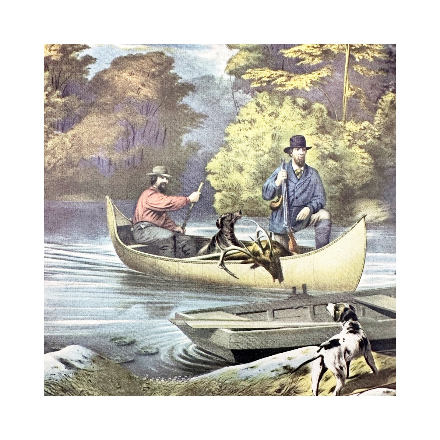 vintage Currier & Ives Life in the Woods Art Print lithograph reprint 14" x 11"