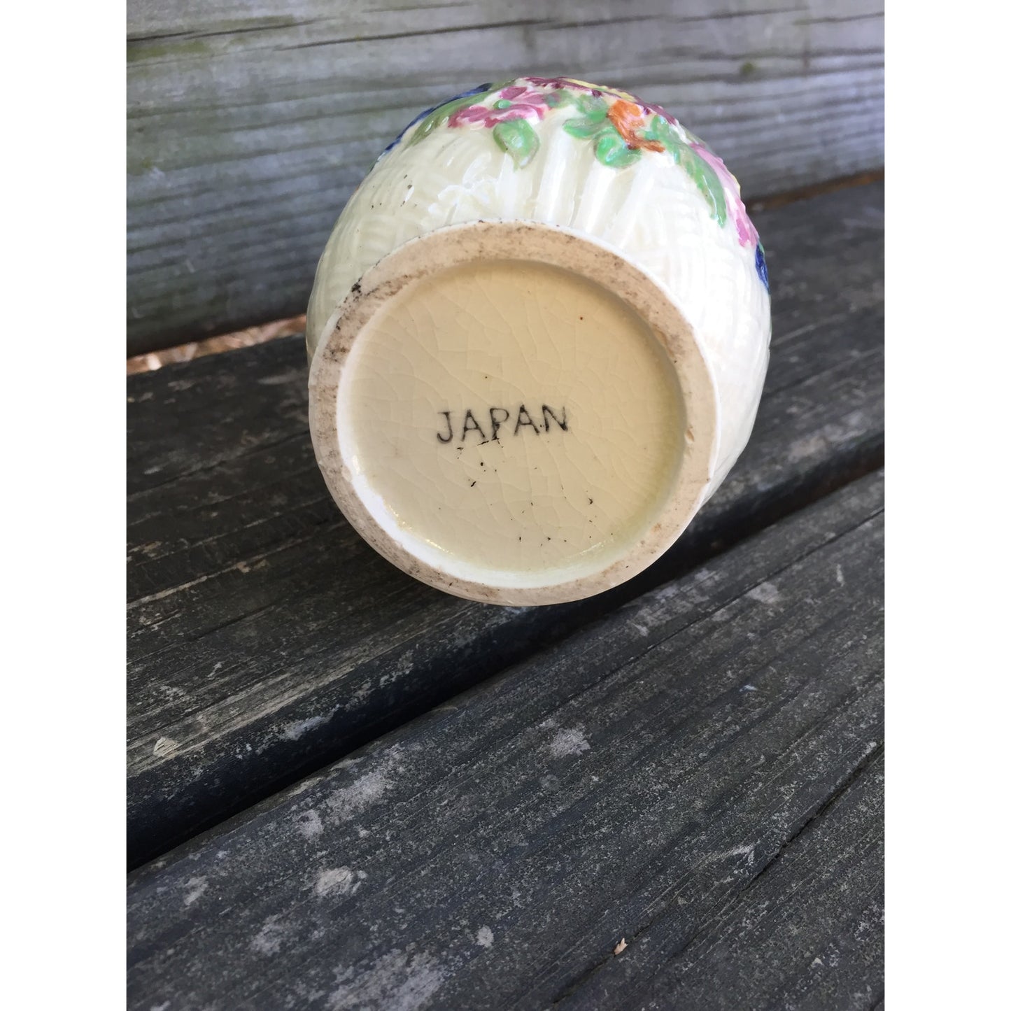 vintage floral white VASE ceramic art pottery Made in Japan 5.5" tall
