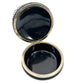 vintage circular-shaped hinged Trinket Box black jewelry container art deco face