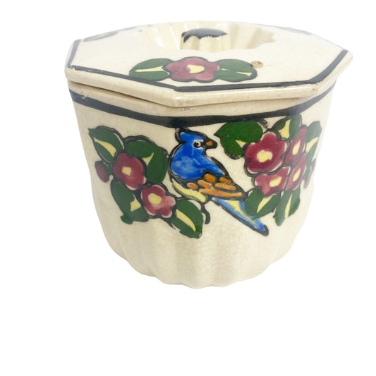 vintage Bird handpainted jar Canister w/ lid ceramic art pottery Made in Japan