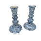 vintage blue & white spongeware Candlestick Holders | set of 2