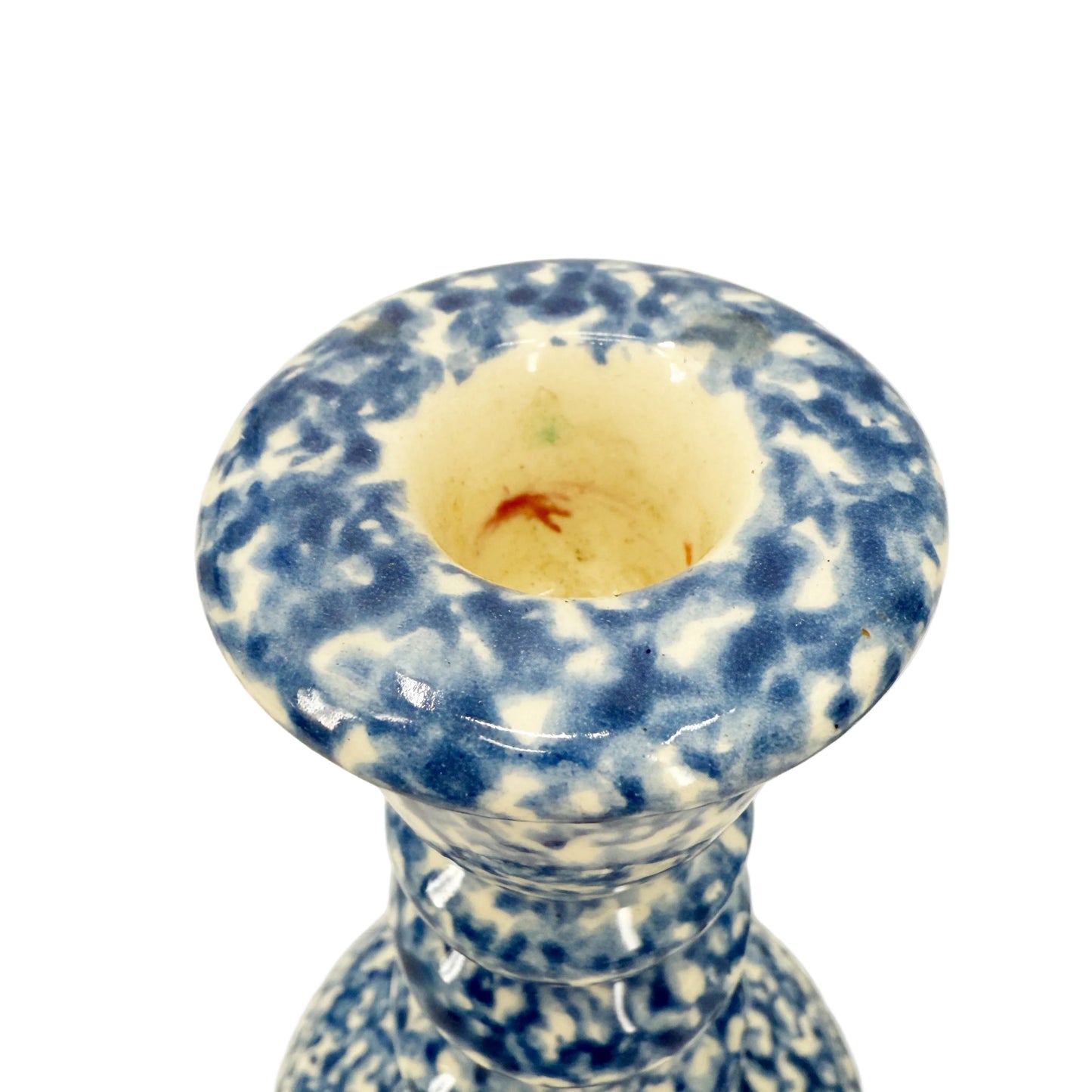 vintage blue & white spongeware Candlestick Holders | set of 2