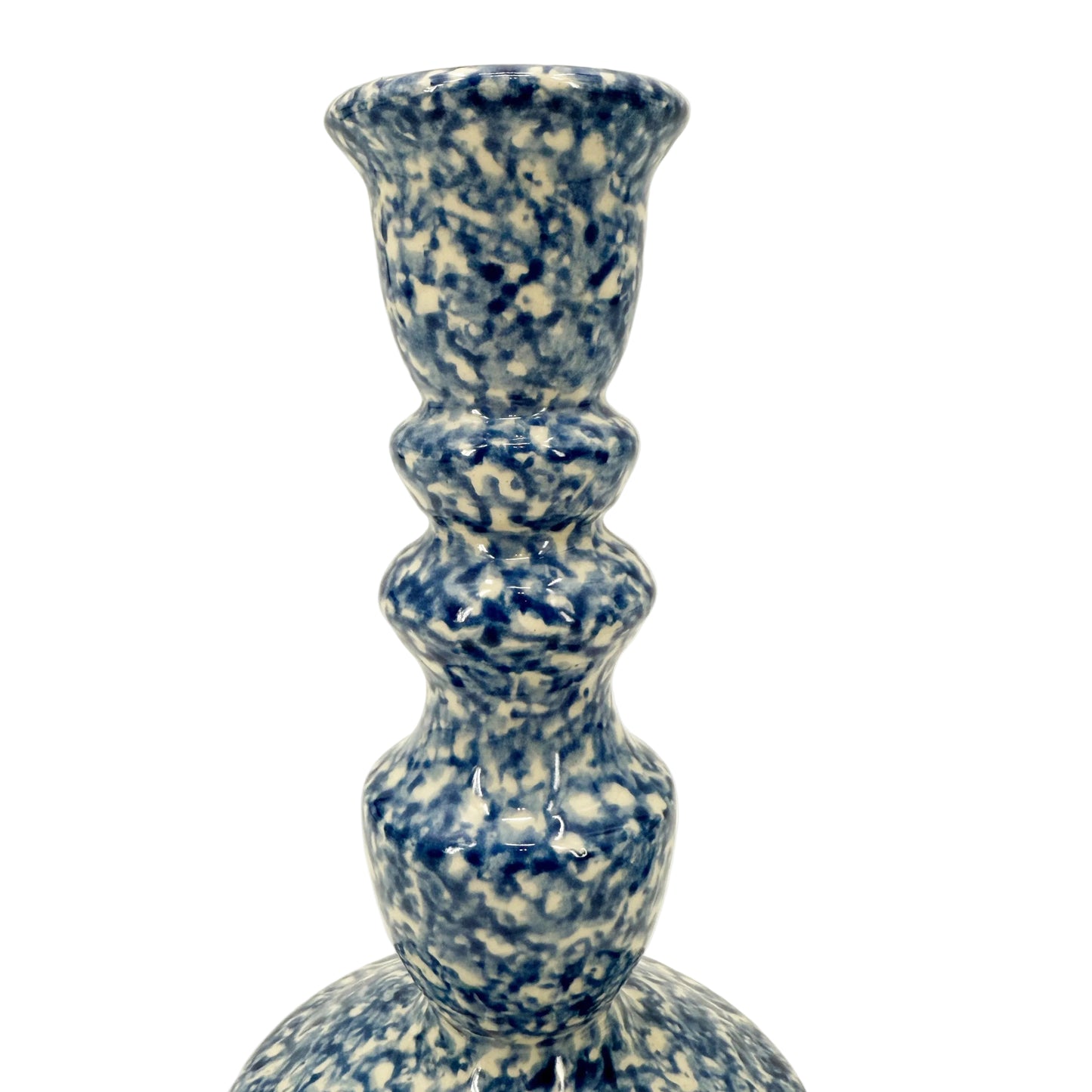 vintage blue & white spongeware Candlestick Holders | set of 2