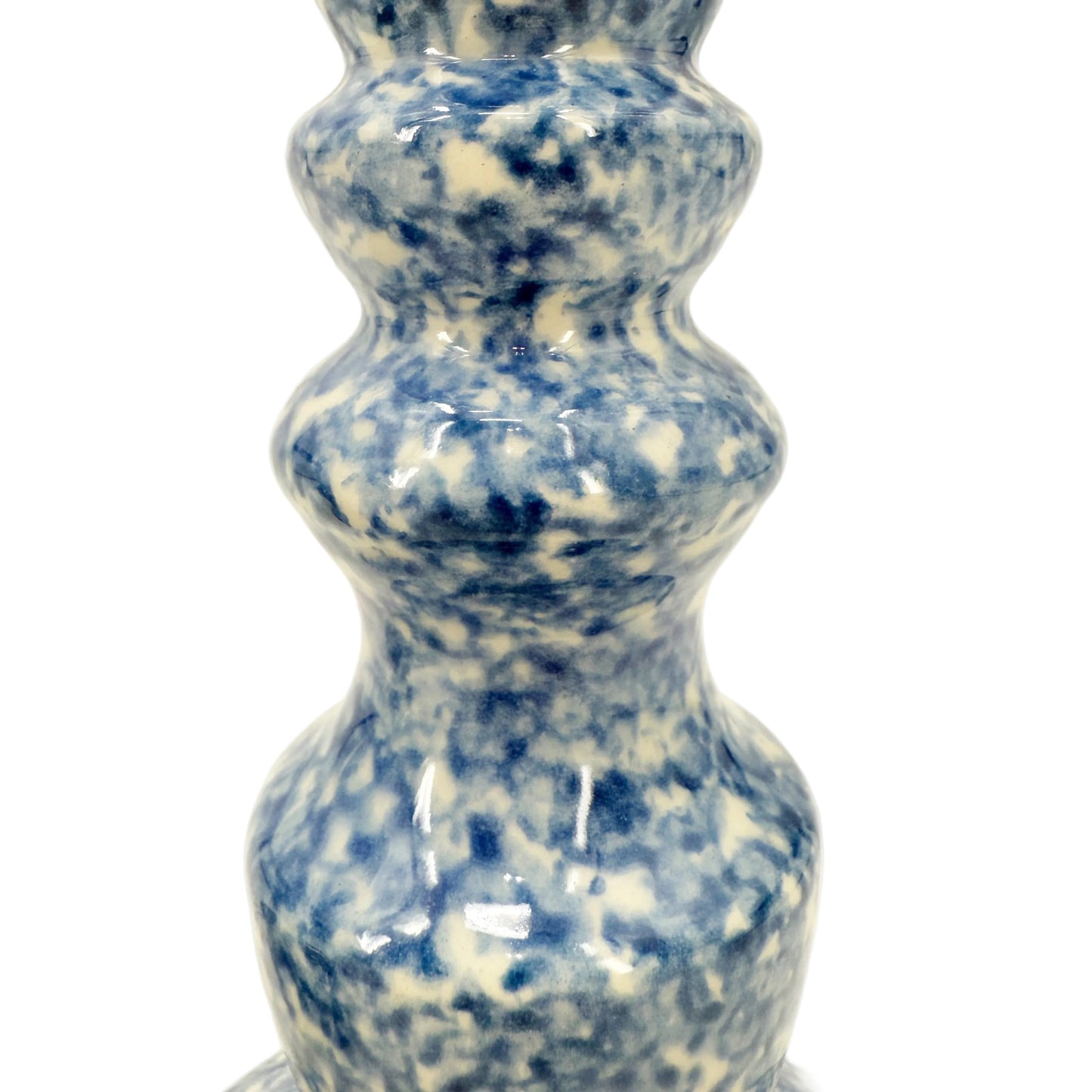 vintage blue & white spongeware Candlestick Holders | set of 2