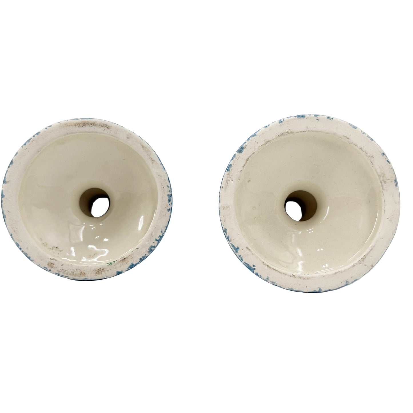vintage blue & white spongeware Candlestick Holders | set of 2