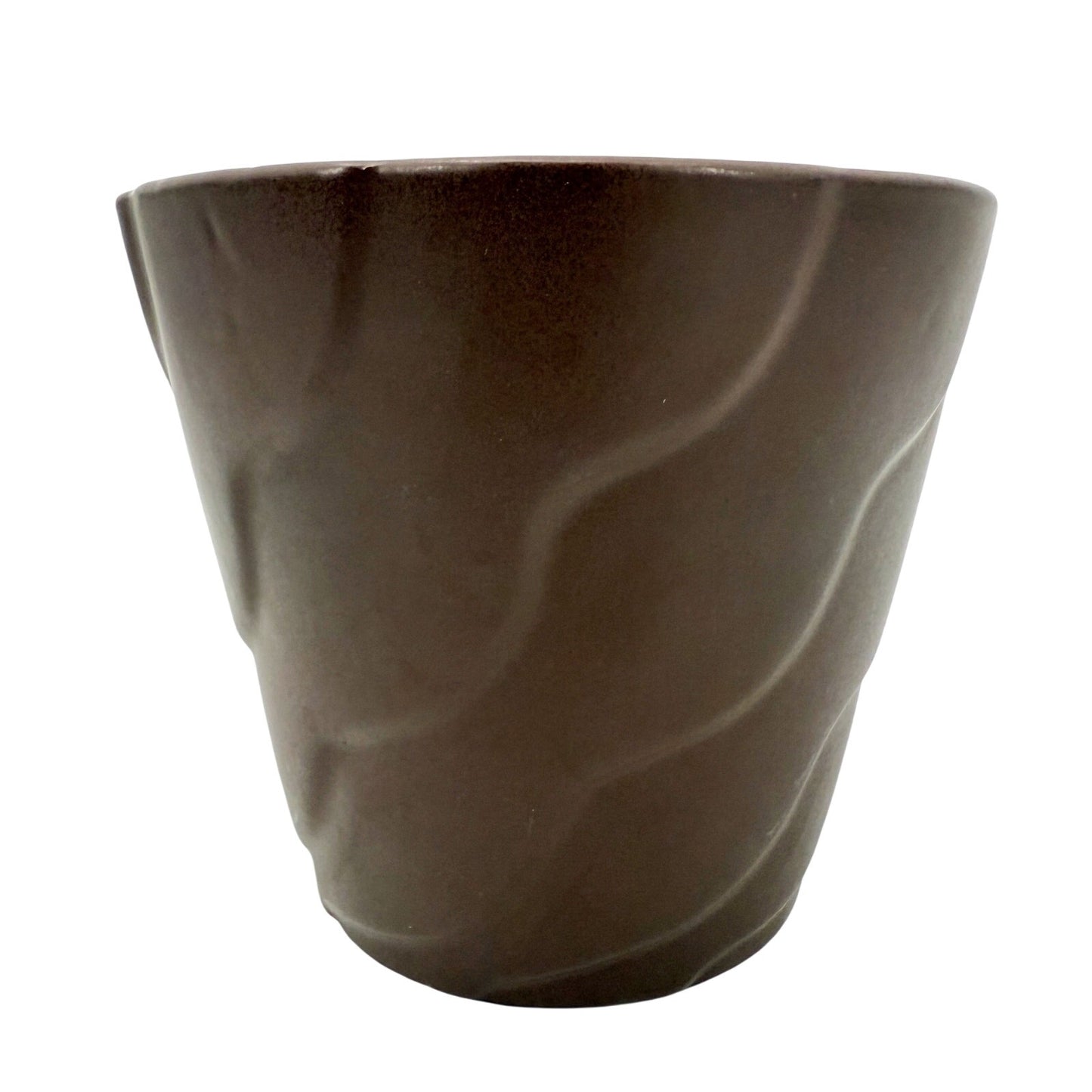 vintage dark brown Wave texture Planter matte finish flower pot art pottery
