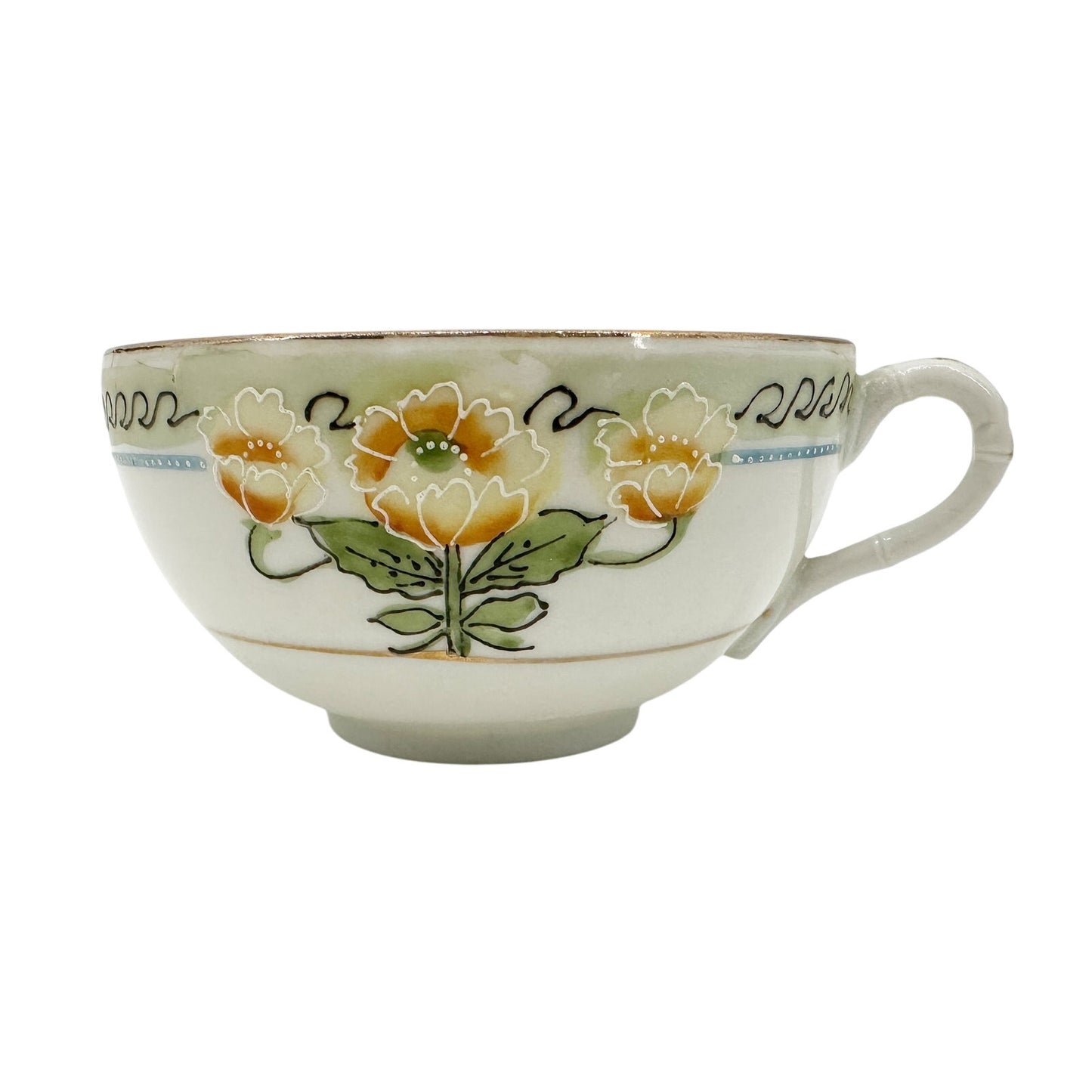vintage hand painted yellow flowers Cup Saucer Set porcelain BiBi Made in Japan
