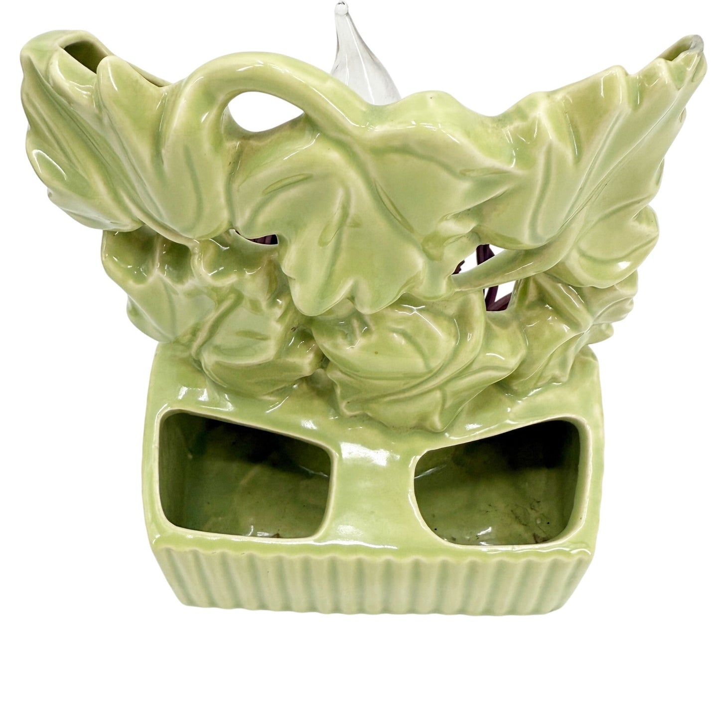 vintage pale green Leaf leaves TV Lamp with planters & vases MCM era lighting