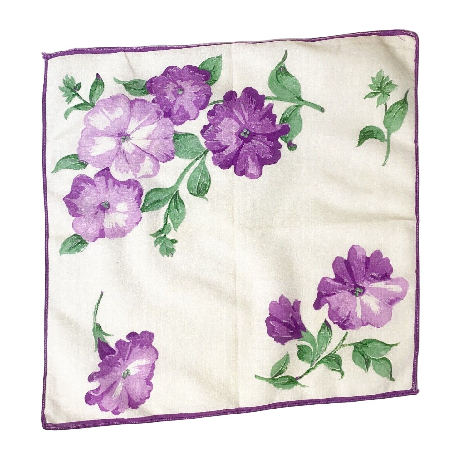 vintage floral Handkerchief hanky purple flowers white green