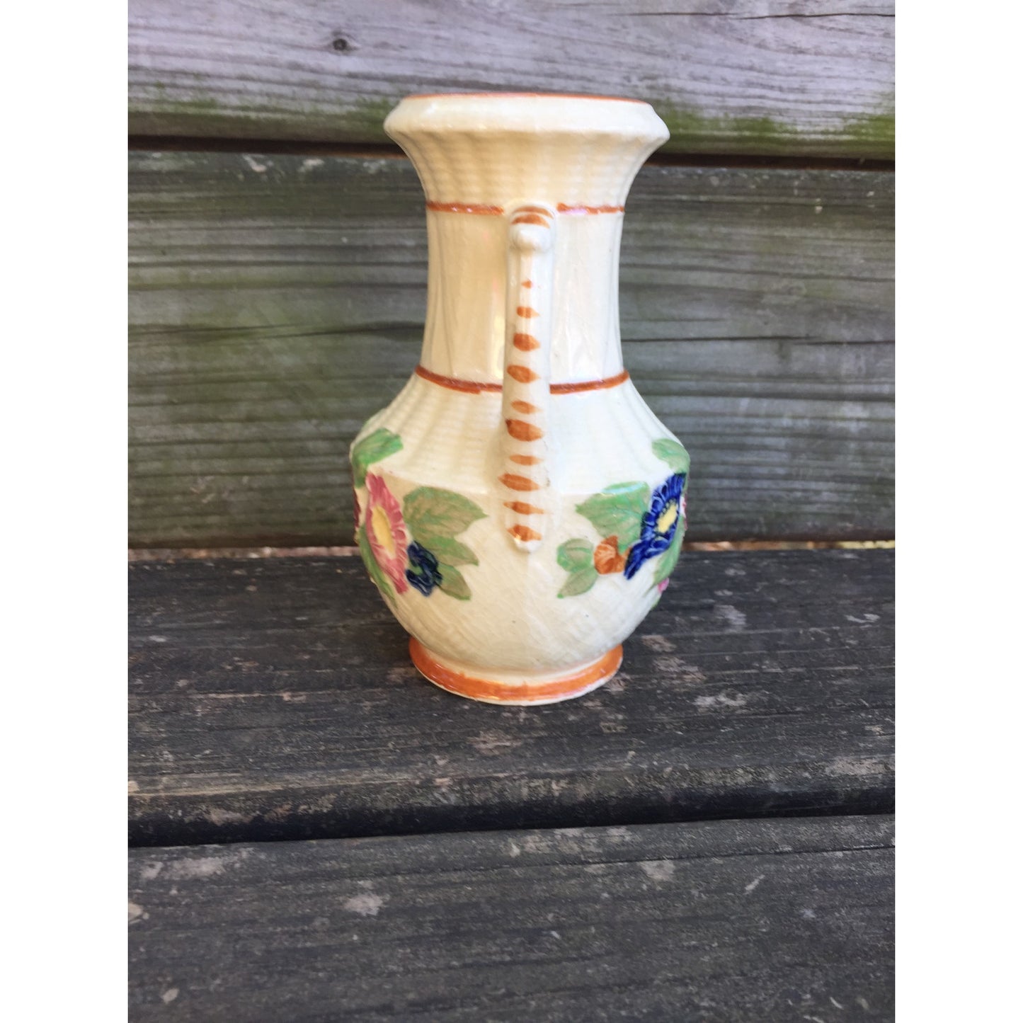 vintage floral white VASE ceramic art pottery Made in Japan 5.5" tall