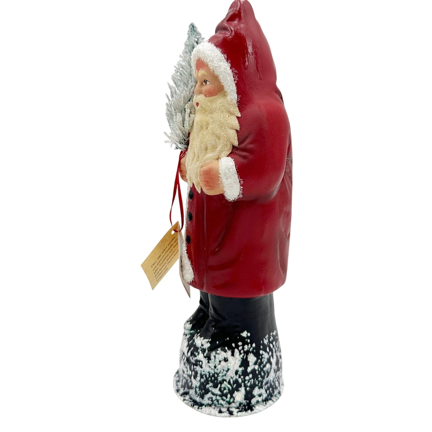 Ino Schaller Bayern paper mache Santa Claus red coat flocked tree 10" tall box