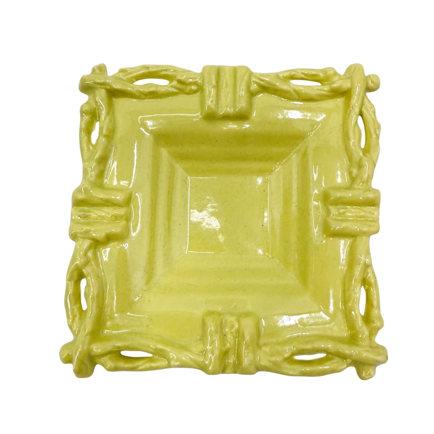 vintage yellow pink & green Frazier Cigarette Box and Ashtray California pottery