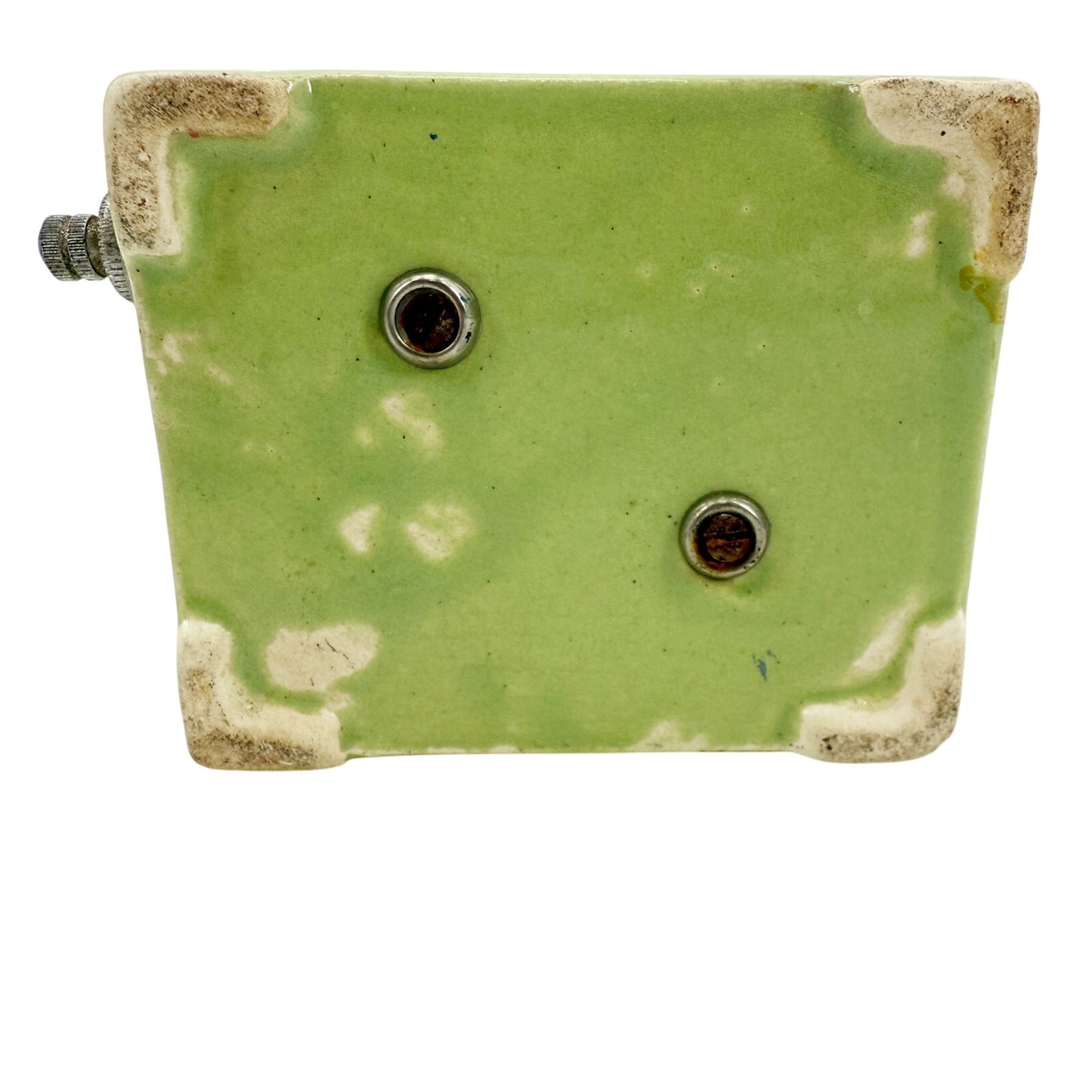 vintage avocado green TV Lamp rectangular ceramic MCM needs rewiring 7" tall