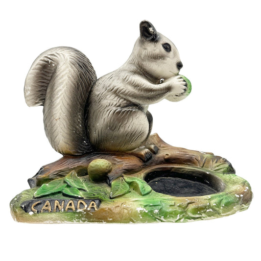 vintage chalkware gray Squirrel figurine Canada large catchall dish