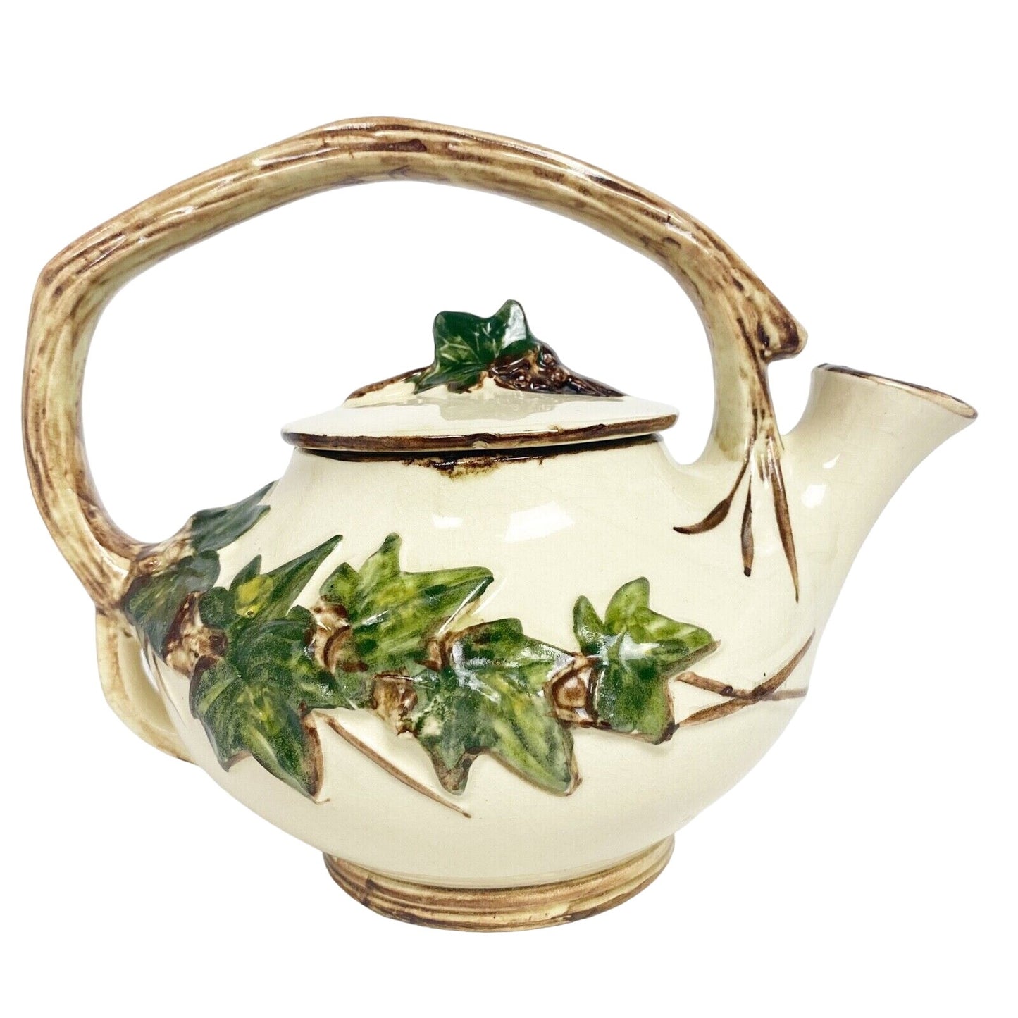 vintage McCoy cream green brown Ivy creamer sugar bowl teapot lid POTTERY set