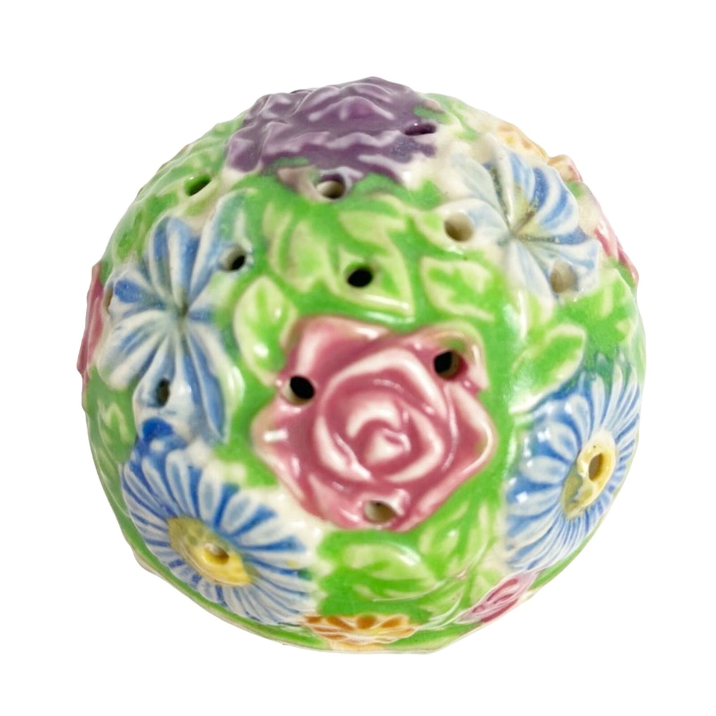 vintage large floral salt pepper spice ceramic SHAKER green basketweave pottery