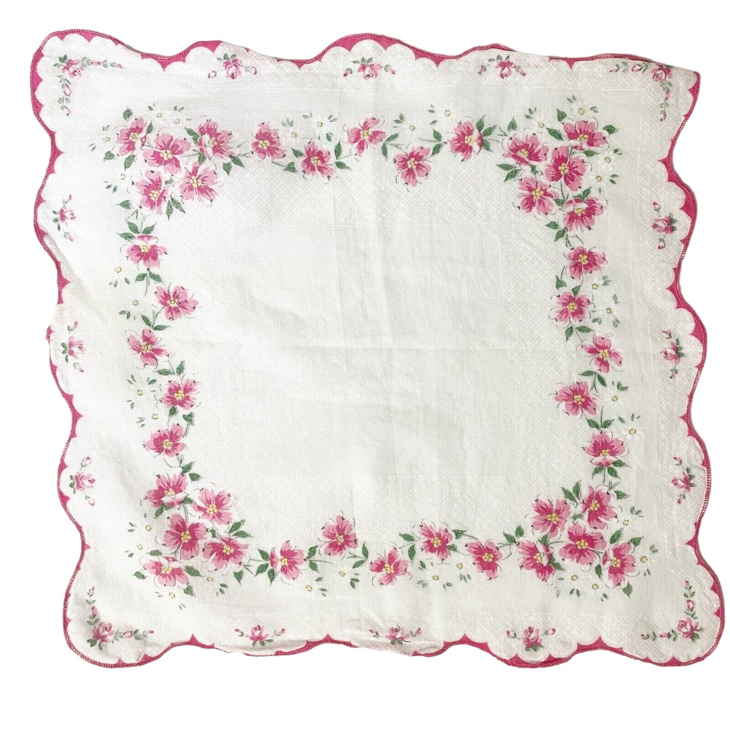 vintage floral Handkerchief white hanky small pink flowers