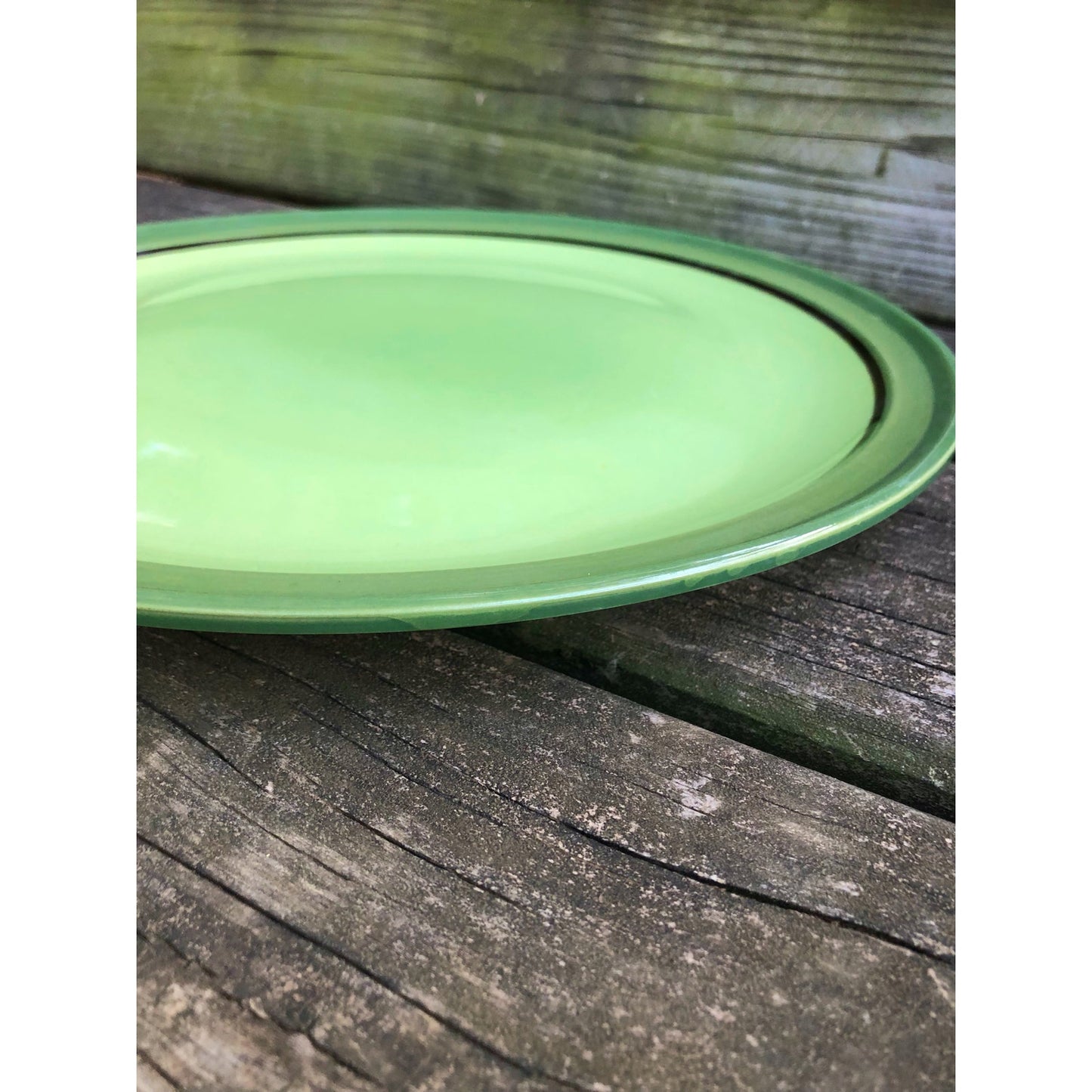 vintage Nasco stone ware Lime Glow stoneware Chop Plate green dinnerware Japan