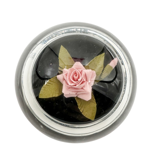 vintage pink flower PAPERWEIGHT green black home desk office floral decor