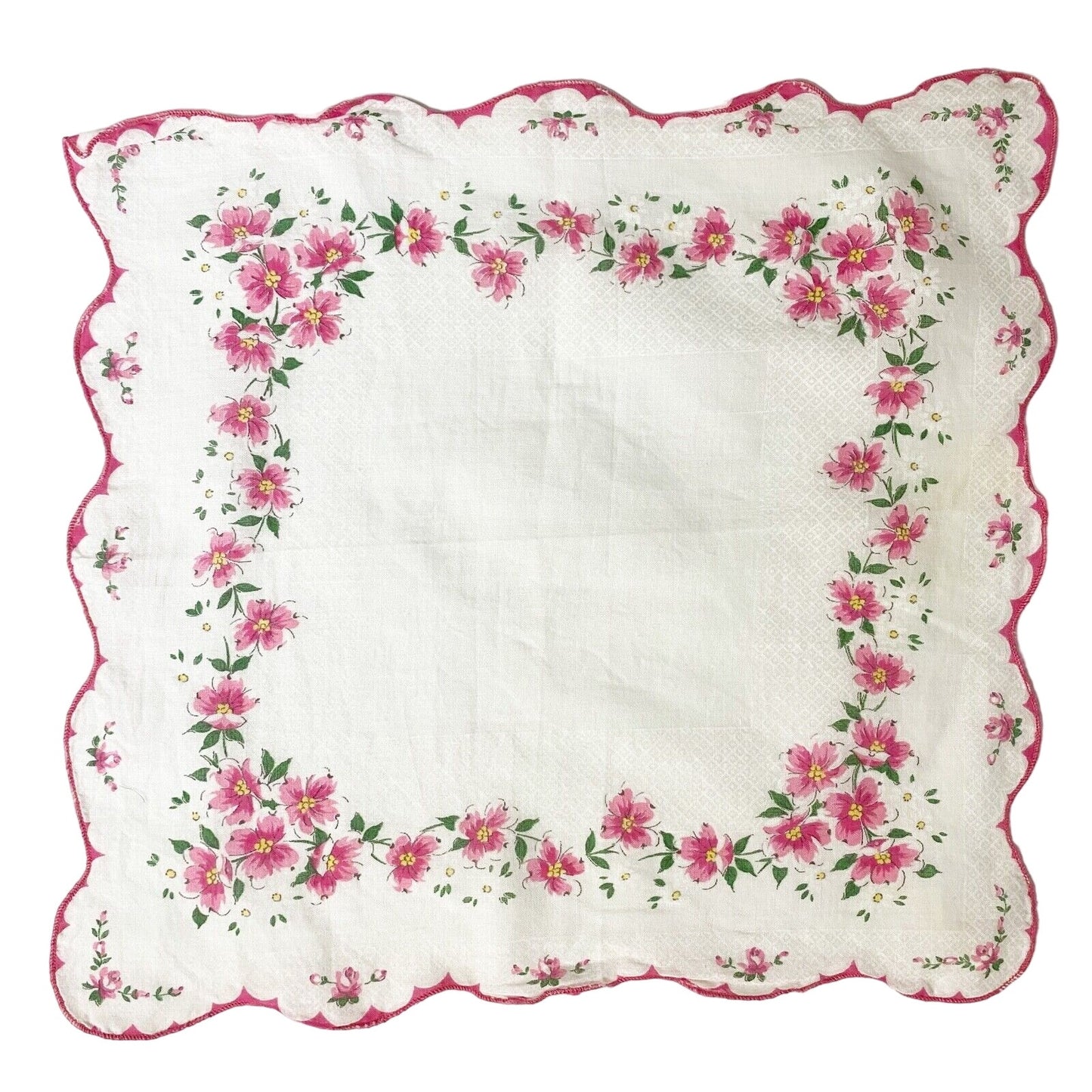 vintage floral Handkerchief white hanky small pink flowers