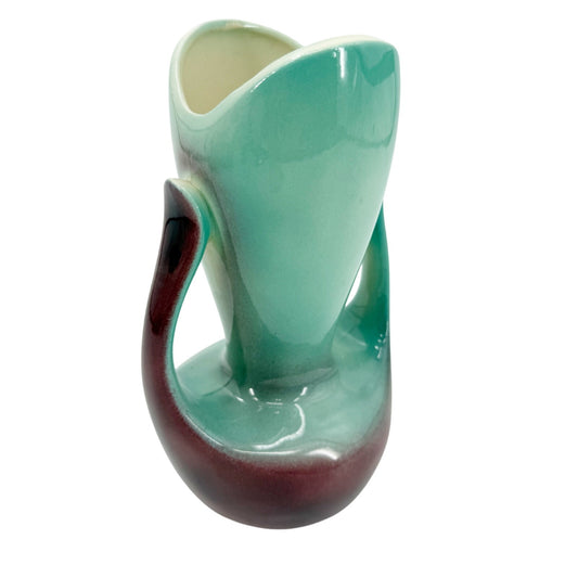vintage pale turquoise & burgundy Flower Vase mid century modern ceramic art