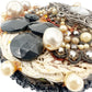 vintage embellished black Round trinket Box lace beads brooches faux pearls